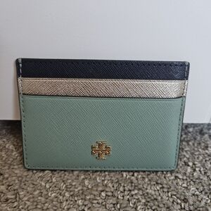 Tory Burch Mint Green and Black Card Holder